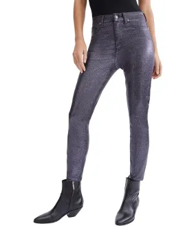 7 For All Mankind High-Waist Ankle Skinny in Black Glitter Women's