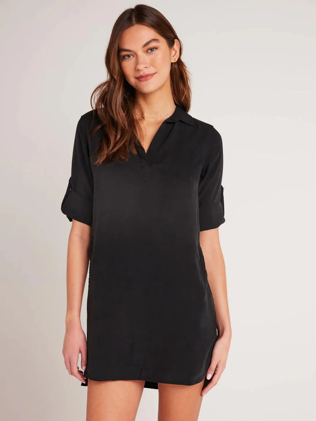 A-Line Long Sleeve Shirt Dress - Vintage Black