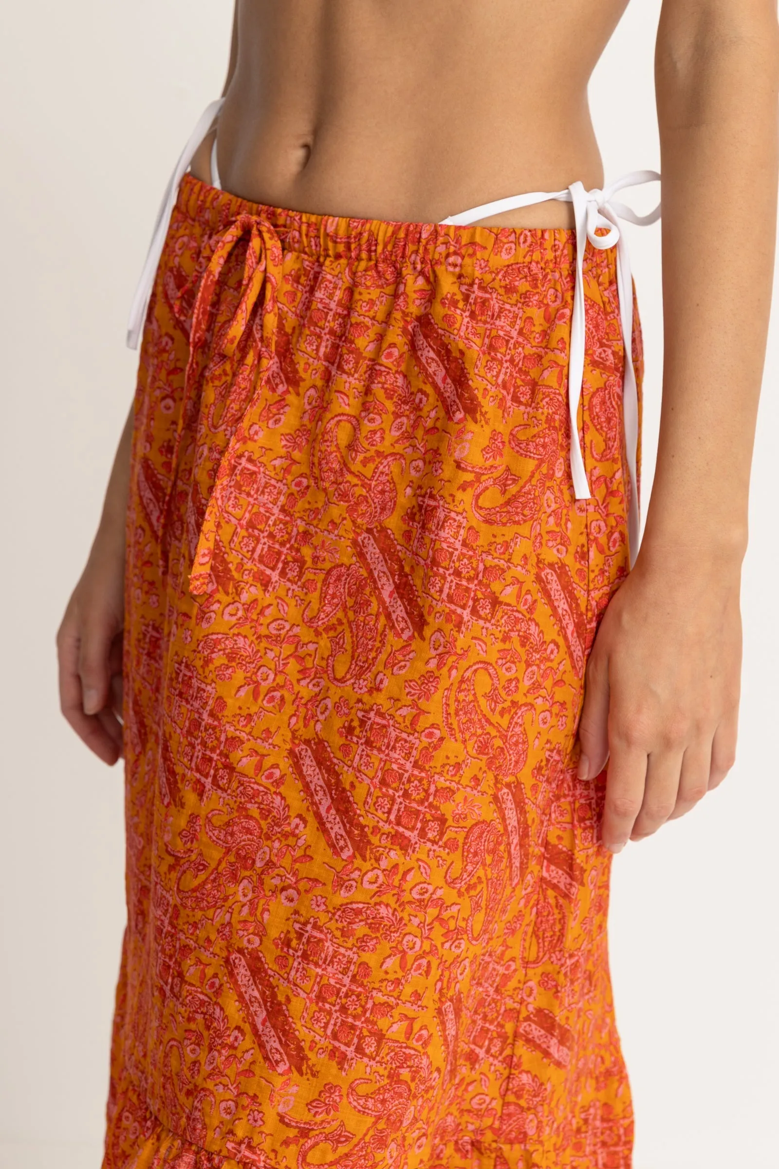 Adia Paisley Tiered Midi Skirt Orange