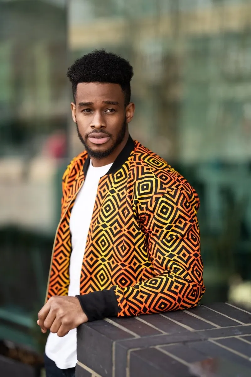 African Bomber Jacket In Electric Orange