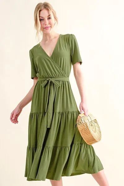 And The Why Soft Short Sleeve Tiered Midi Dress