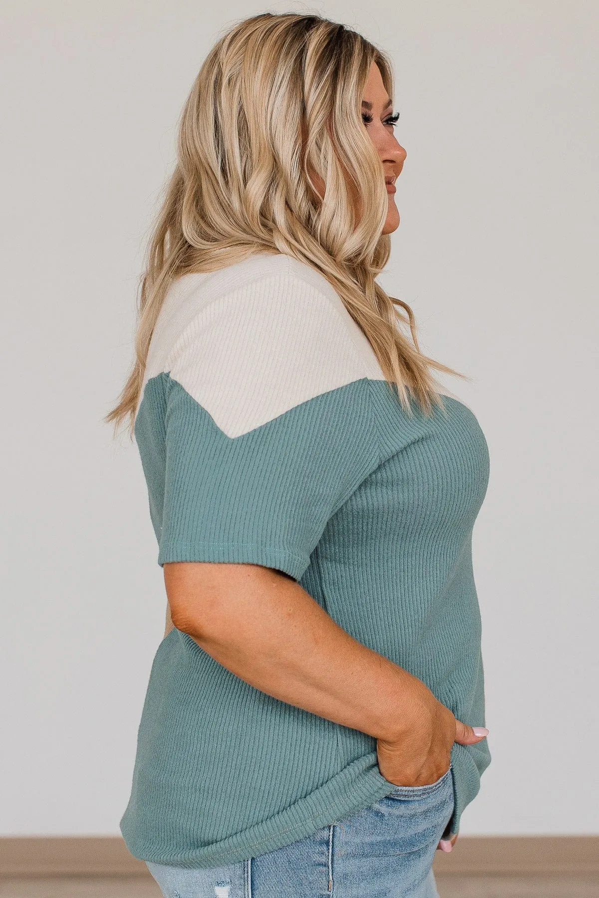 Be The Exception Color Block Top- Taupe & Teal