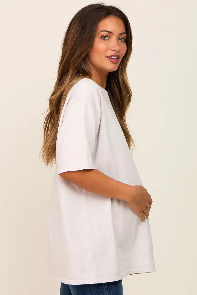 Beige Basic Oversized Maternity T-Shirt