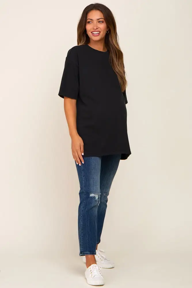 Black Basic Oversized Maternity T-Shirt