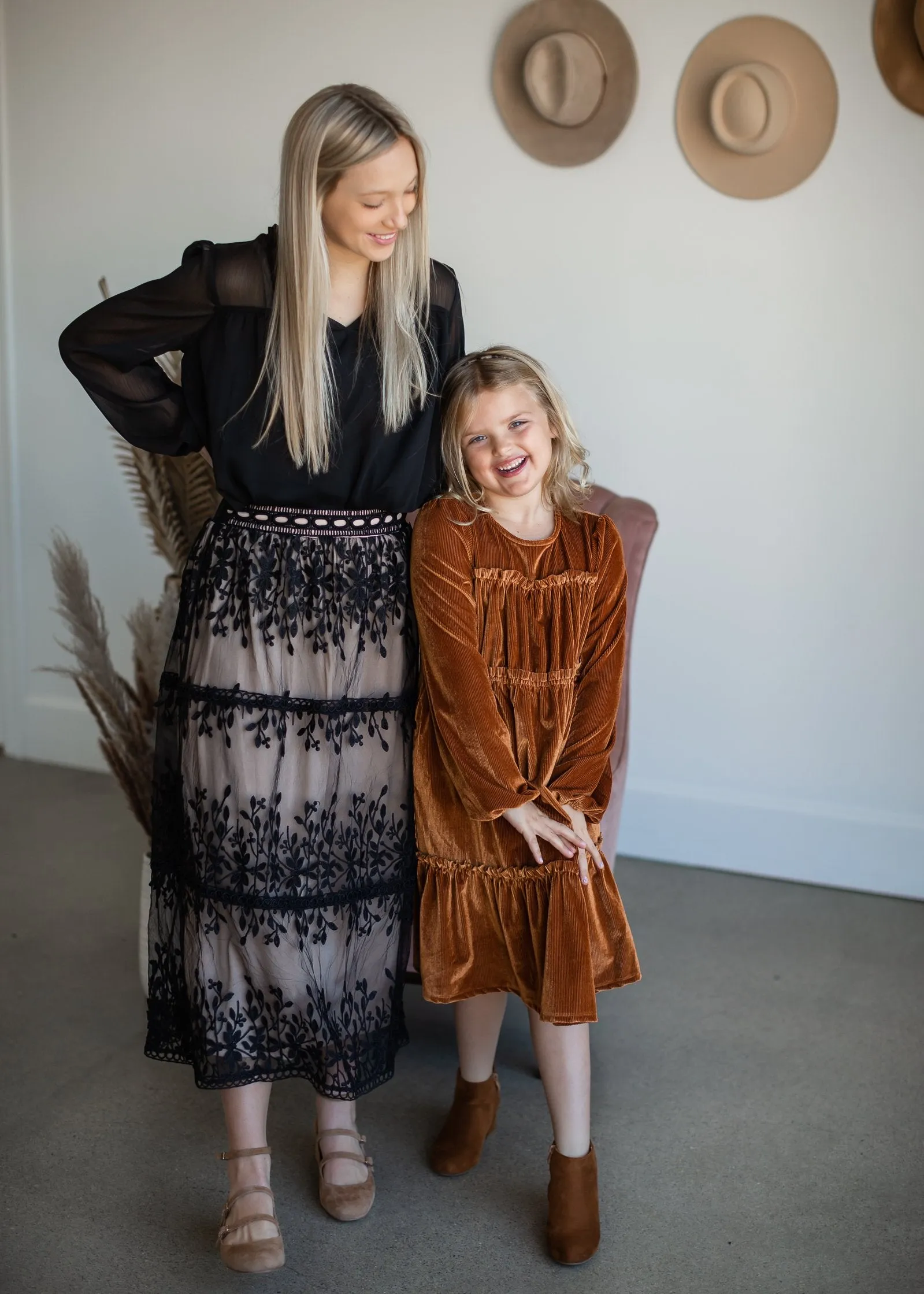 Black Embroidered Lace Overlay Tiered Midi Skirt - Final Sale