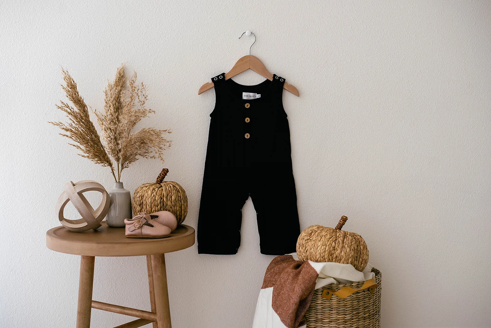 Black Linen Basic Romper