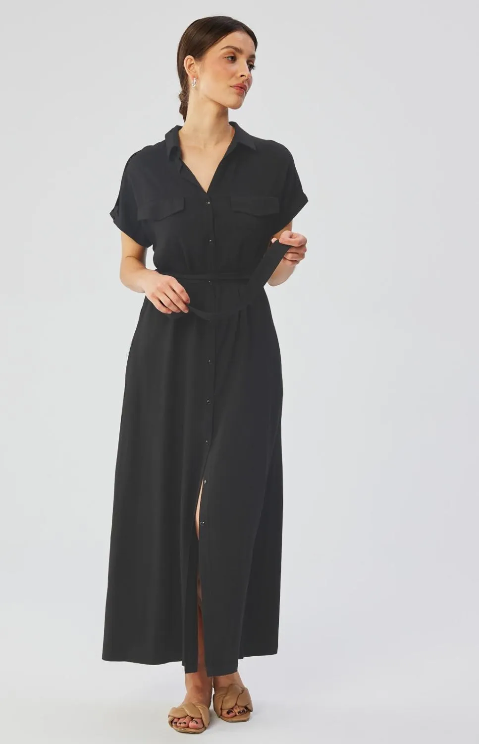 Black maxi shirt dress