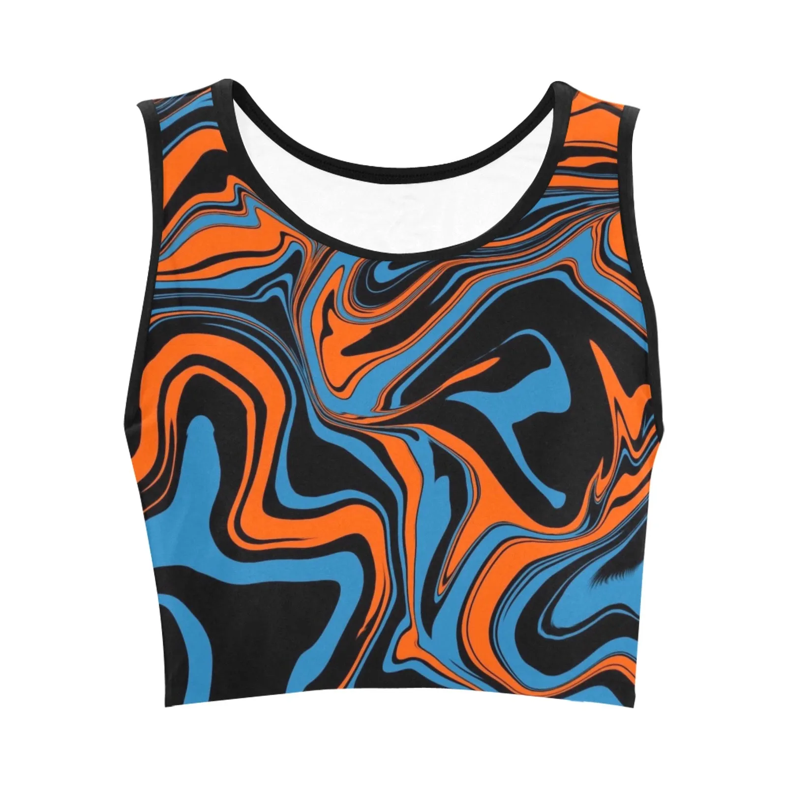 Blue Orange and Black Abstract Marble Fitted Crop Top