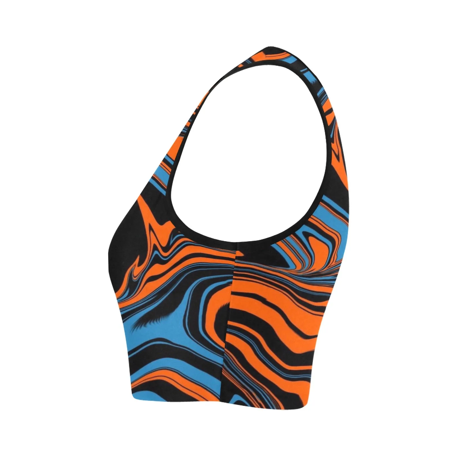 Blue Orange and Black Abstract Marble Fitted Crop Top