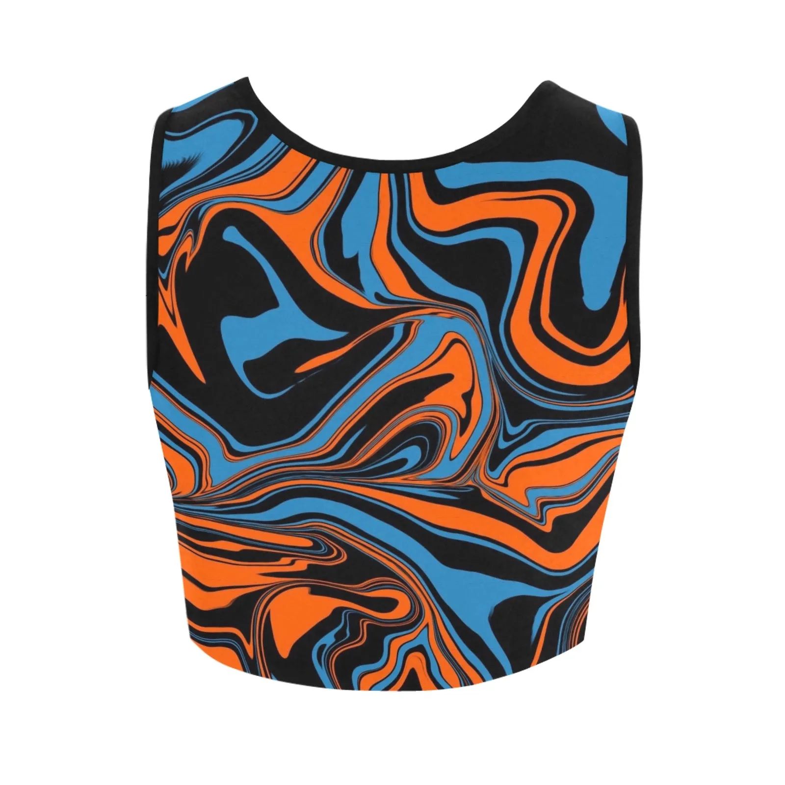 Blue Orange and Black Abstract Marble Fitted Crop Top