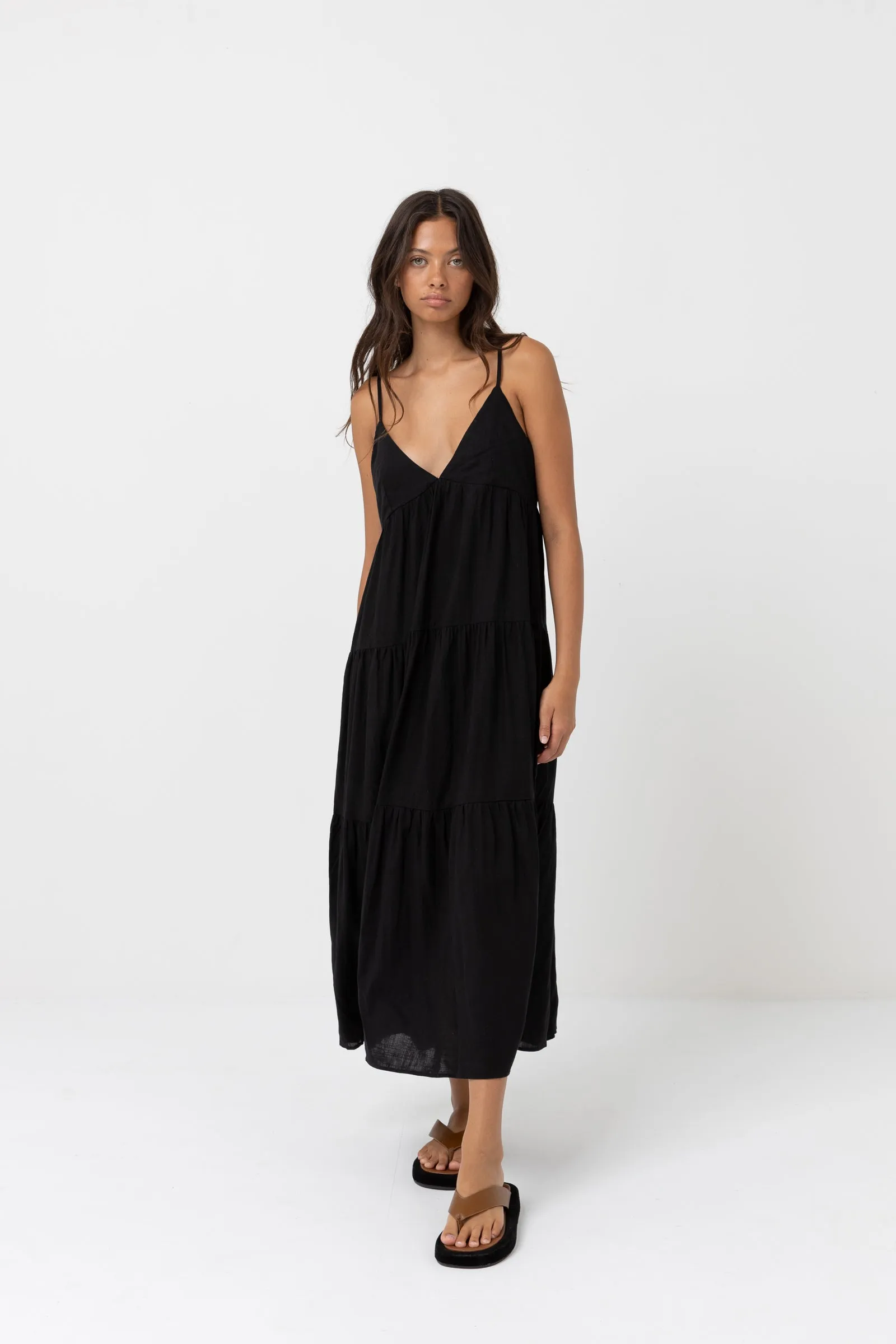 Classic Tiered Midi Dress Black