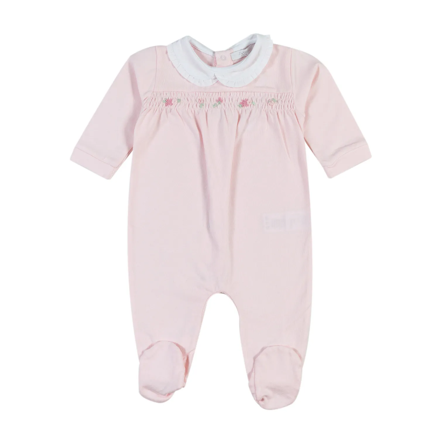 Coccode' Pink Romper With Small Embroidered Flowers For Baby Girls