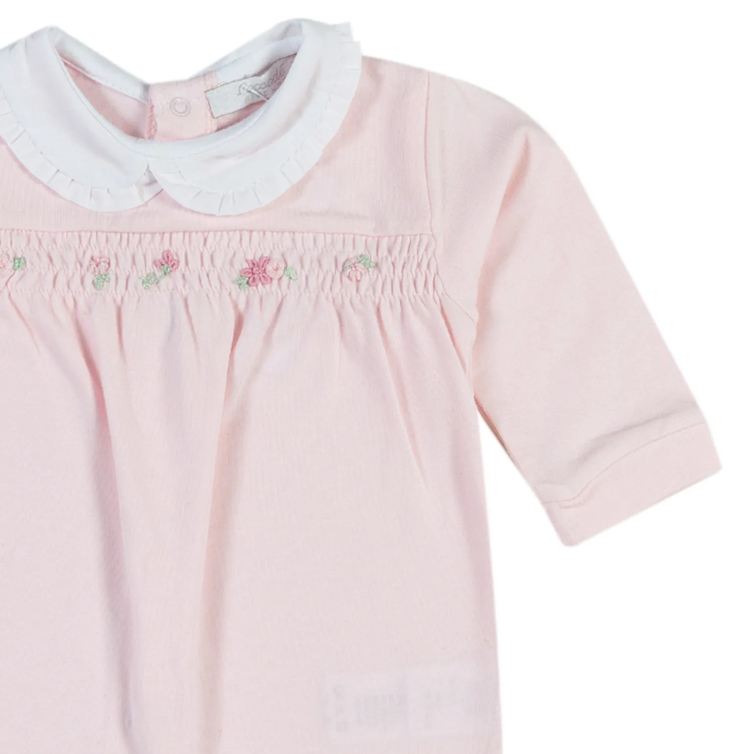 Coccode' Pink Romper With Small Embroidered Flowers For Baby Girls