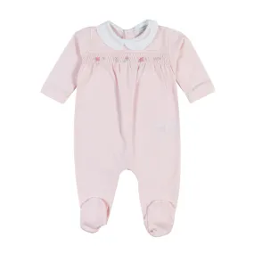 Coccode' Pink Romper With Small Embroidered Flowers For Baby Girls