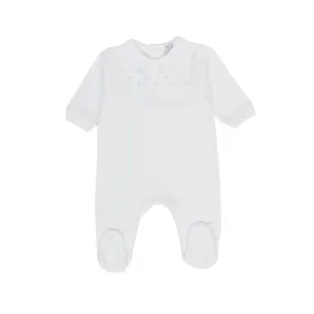 Colibri White Baby Romper With Light Blue Embroidery