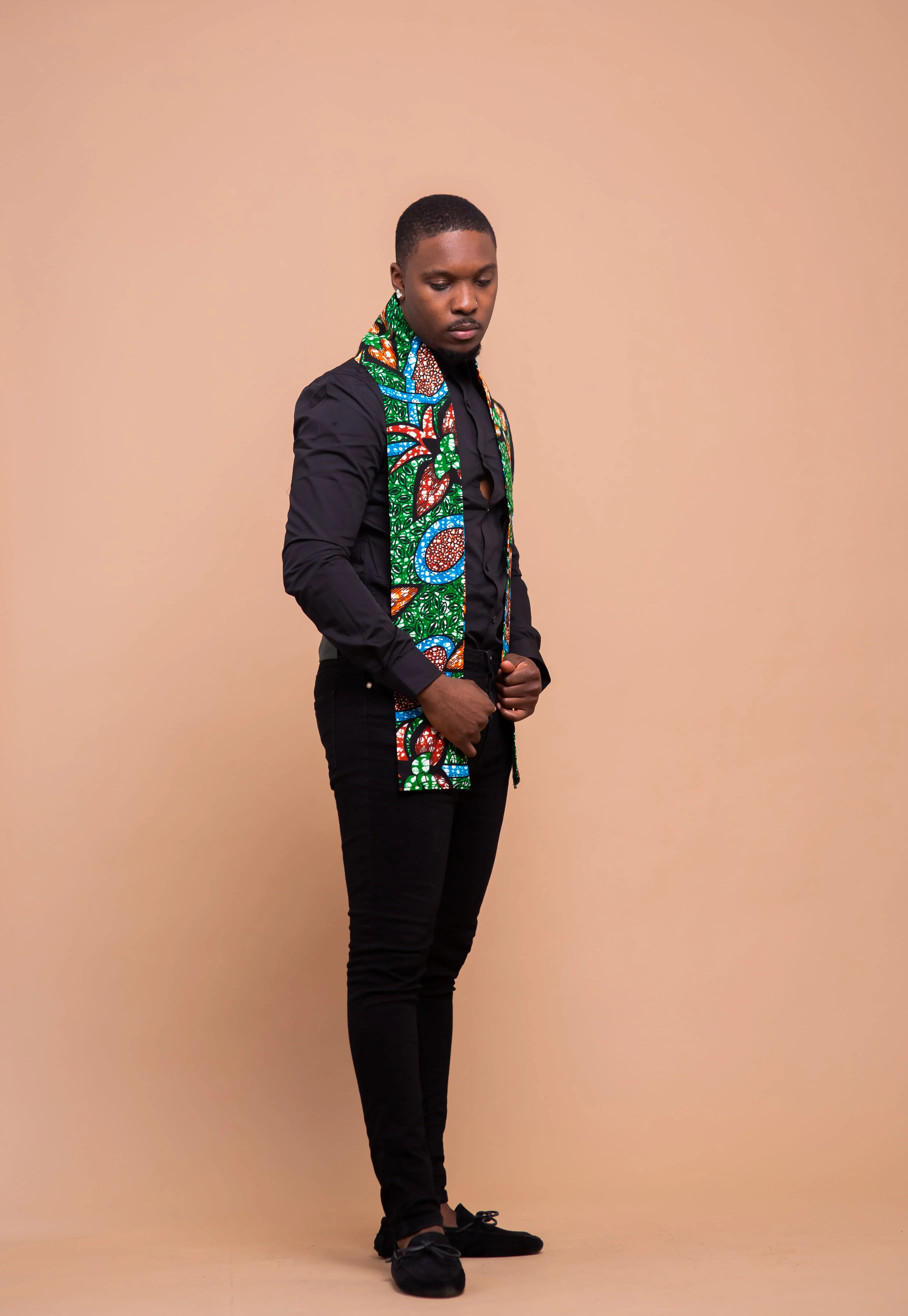 Cooper Ankara Neck Scarf for Men | Green and Blue African Print