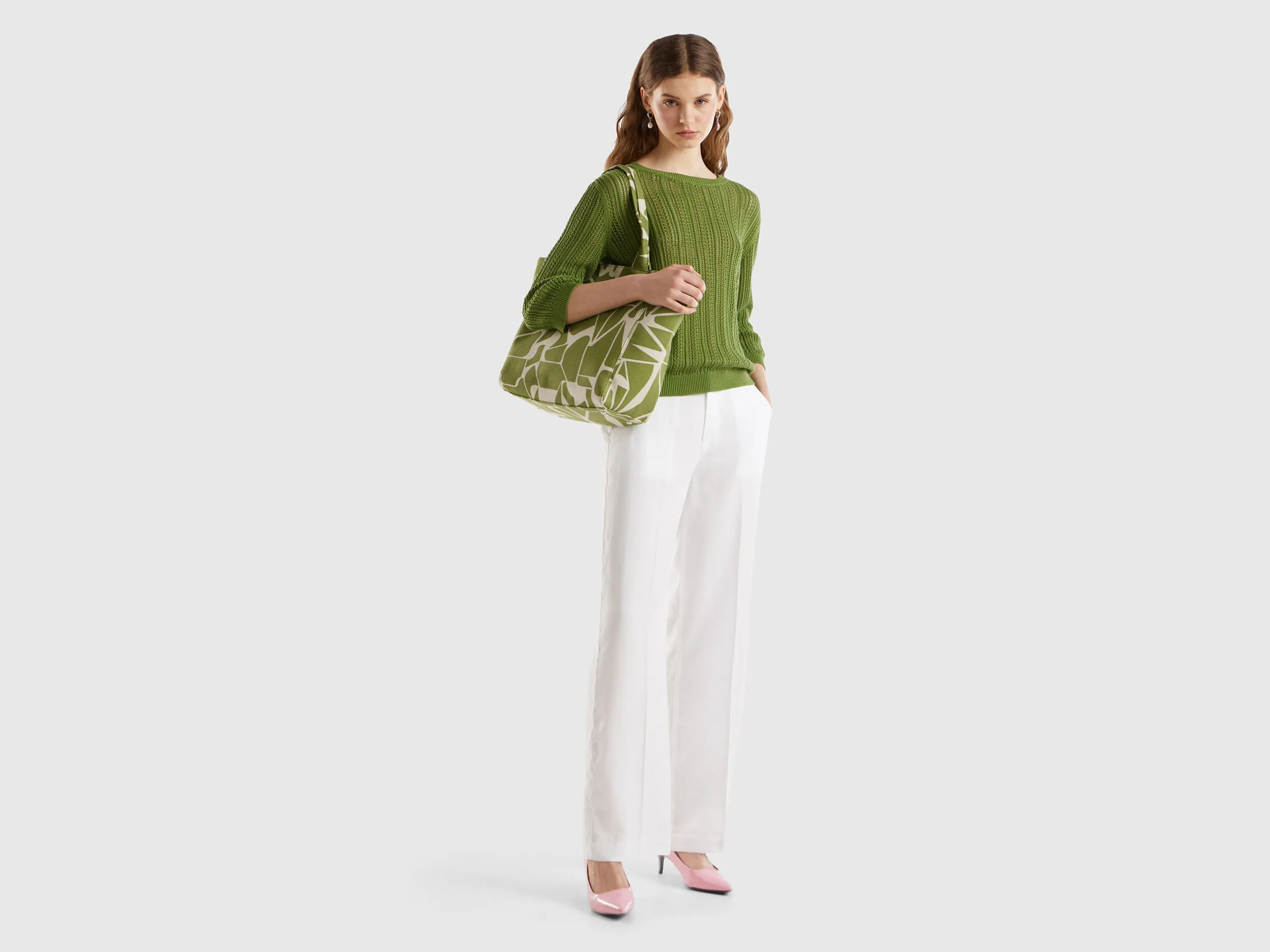 Crochet sweater - Military Green | Benetton