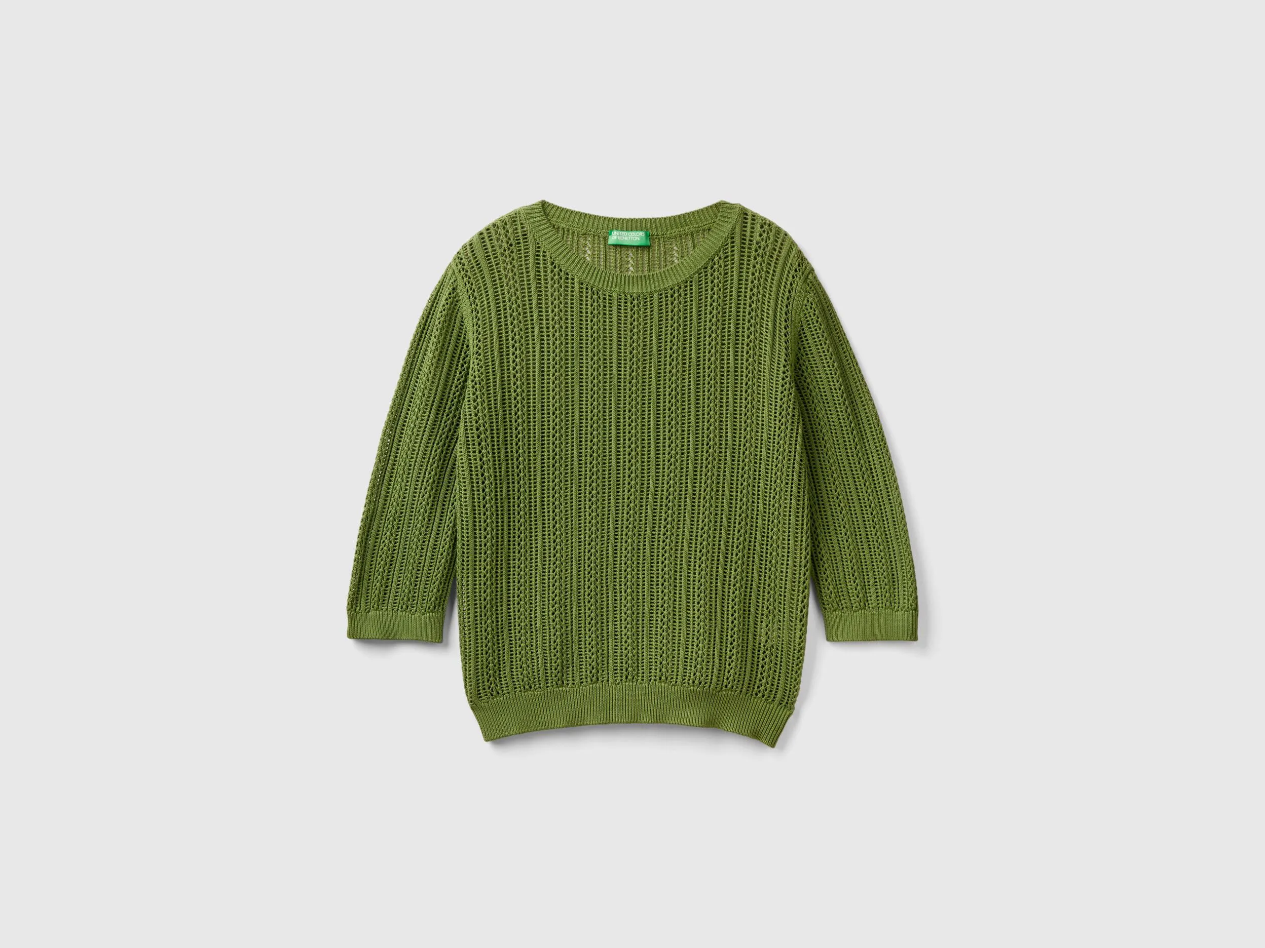 Crochet sweater - Military Green | Benetton