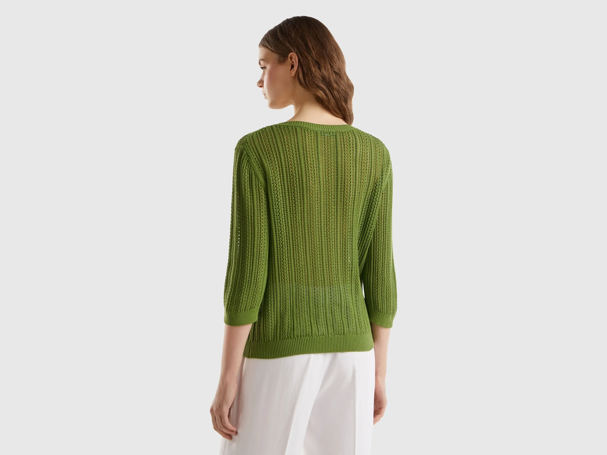 Crochet sweater - Military Green | Benetton