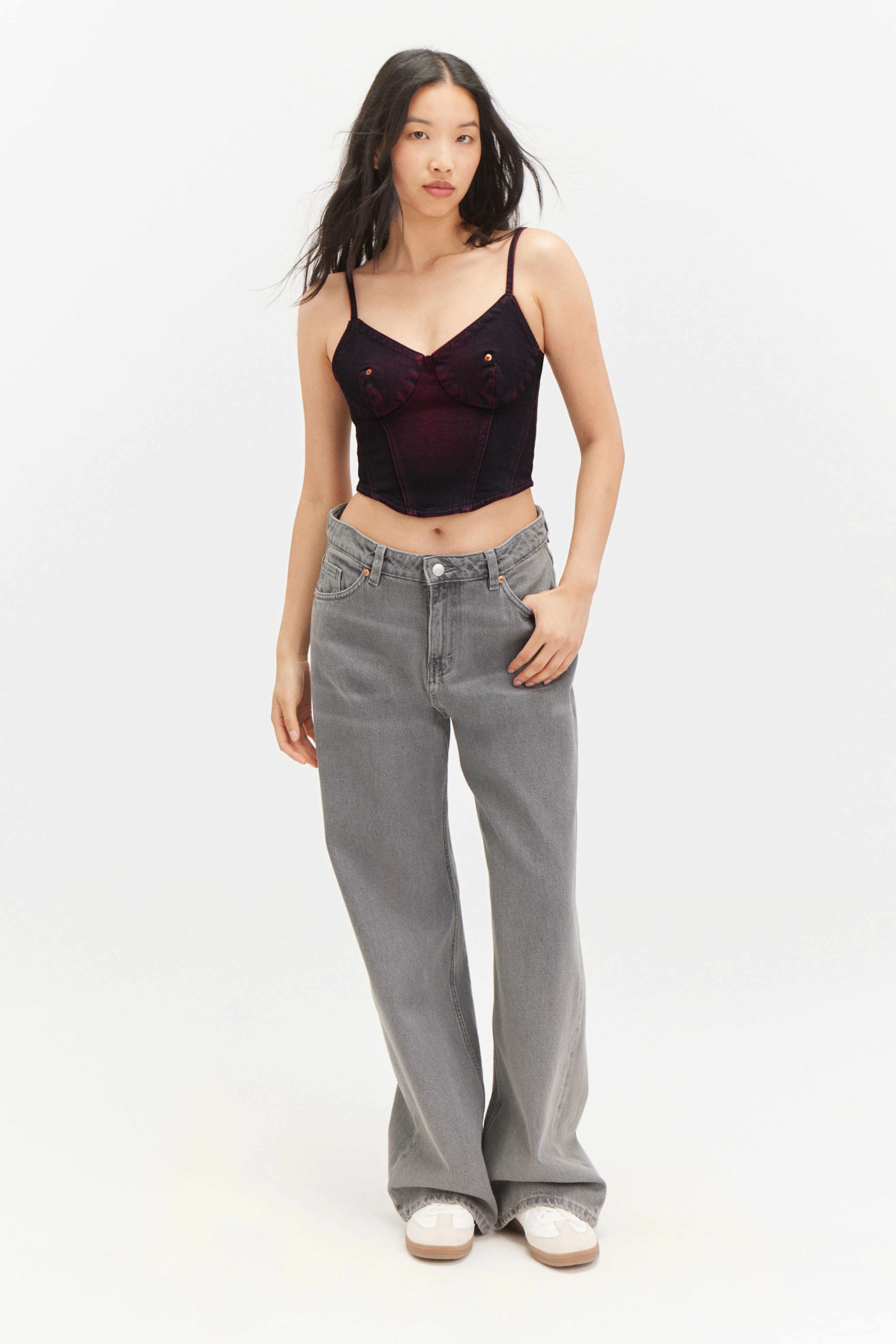 Cropped Denim Bralette-top - Sleeveless - Cropped - Tyrian Purple - Ladies | H&M GB