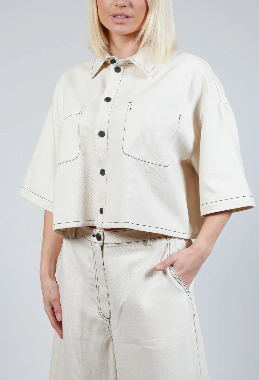 Cropped Denim Shirt in Off White