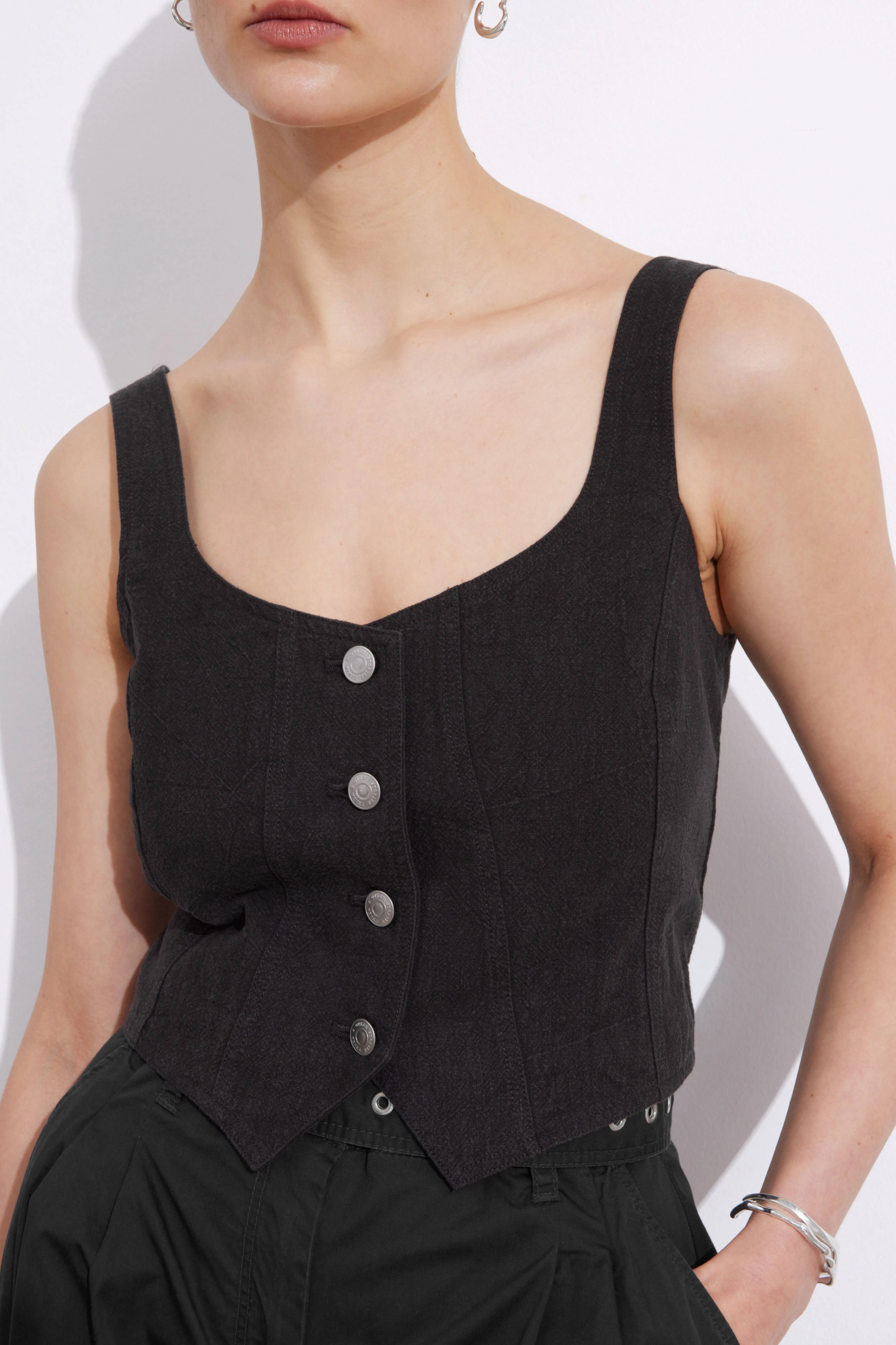 Cropped Denim Top - Sweetheart neckline - Sleeveless - Black - Ladies | H&M GB