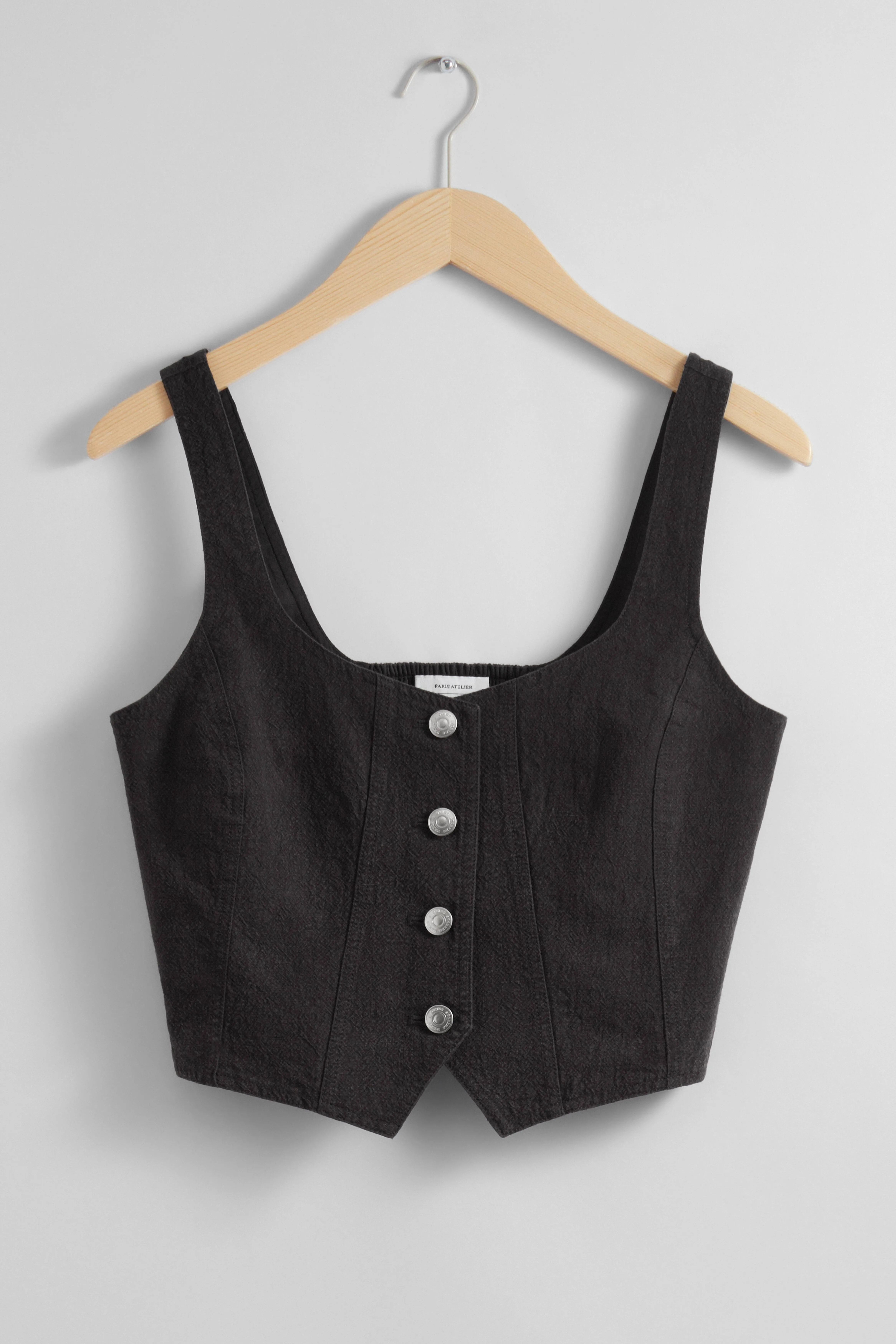 Cropped Denim Top - Sweetheart neckline - Sleeveless - Black - Ladies | H&M GB