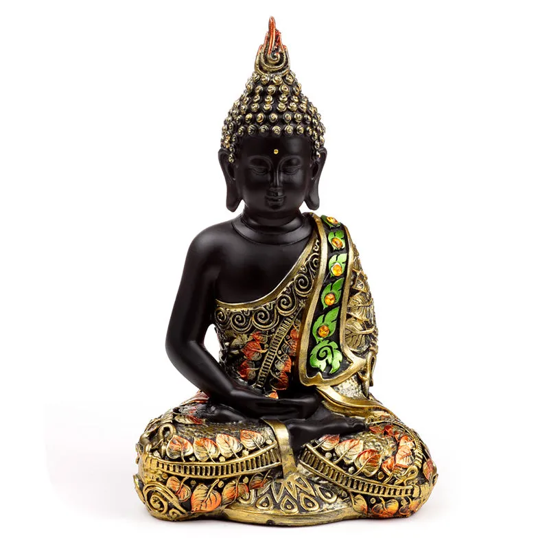 Decorative Black & Orange Gold Thai Buddha - Contemplation BUD384