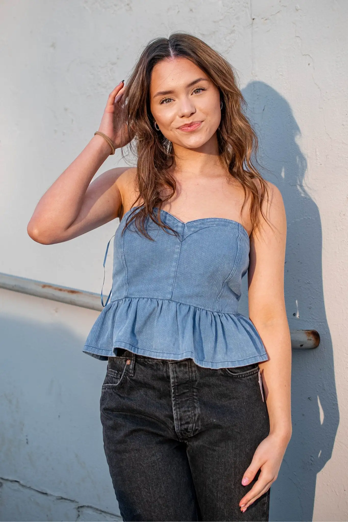 Denim Blues Strapless Blouse