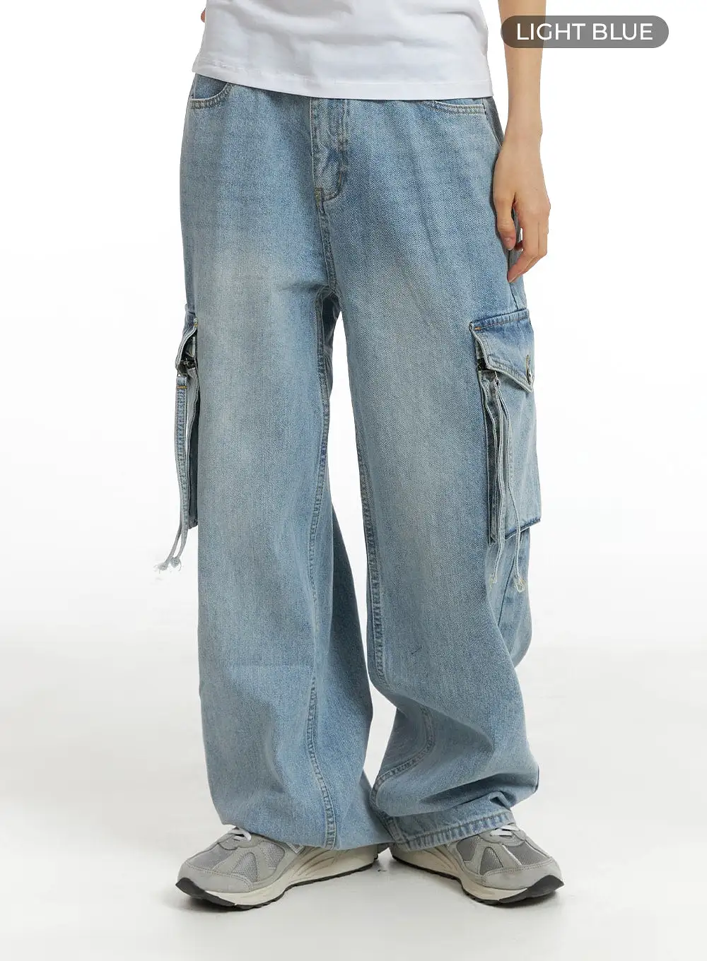 Denim Pocket Cargo Wide Leg Jeans CM407