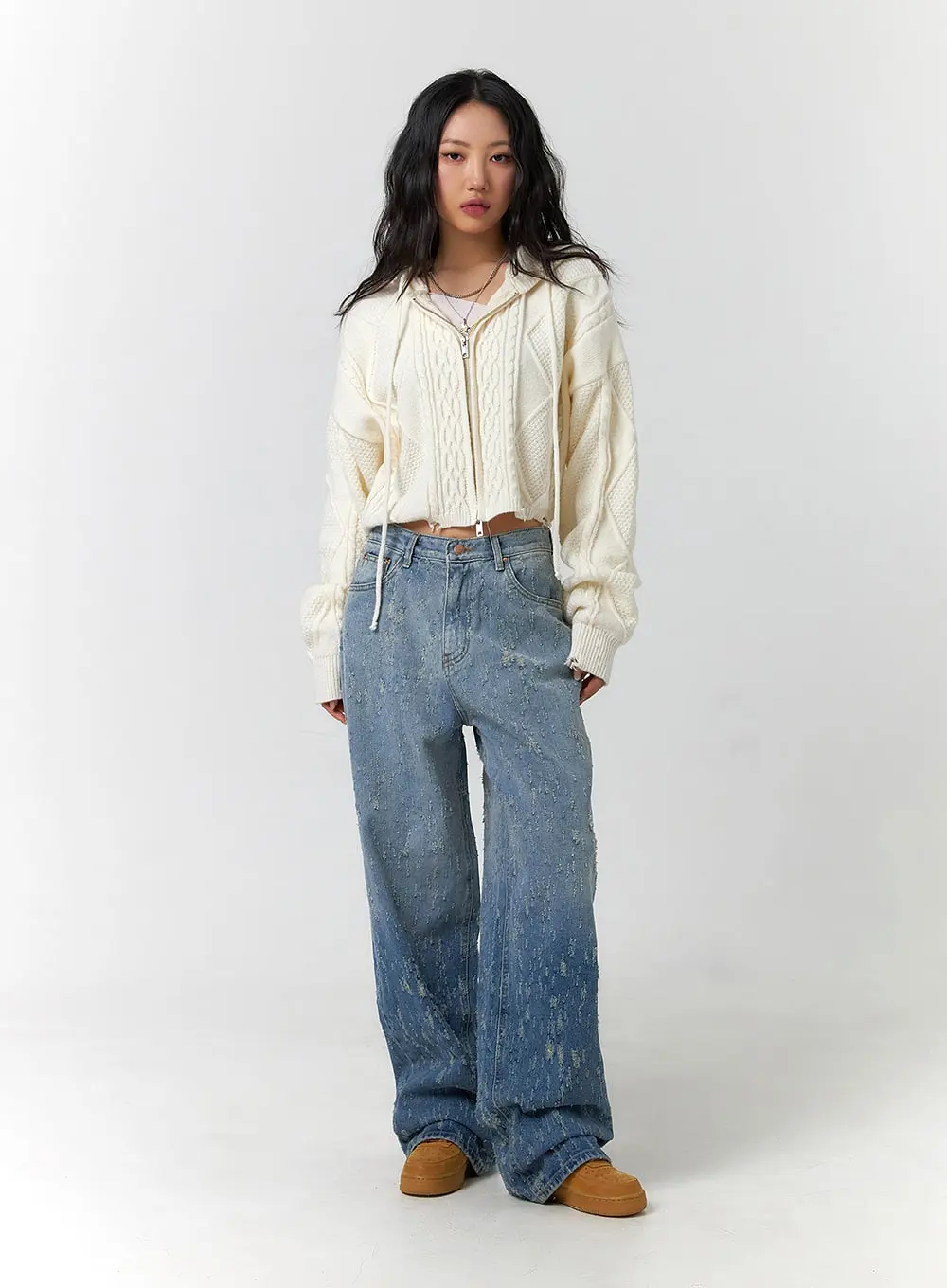 Distressed Wide Leg Denim CF401