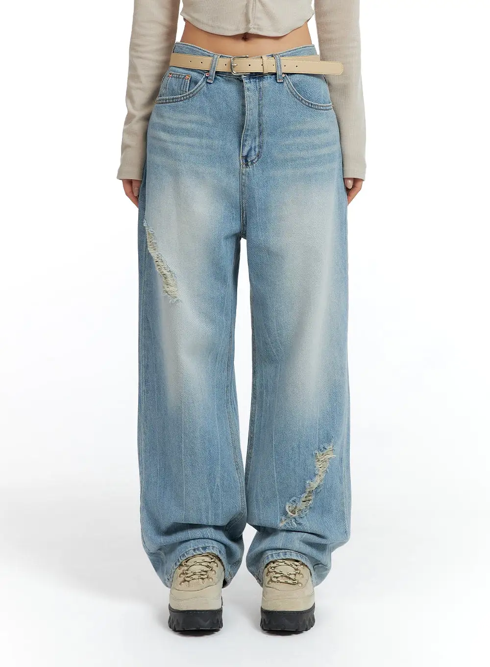 Distressed Wide-leg Jeans CF419