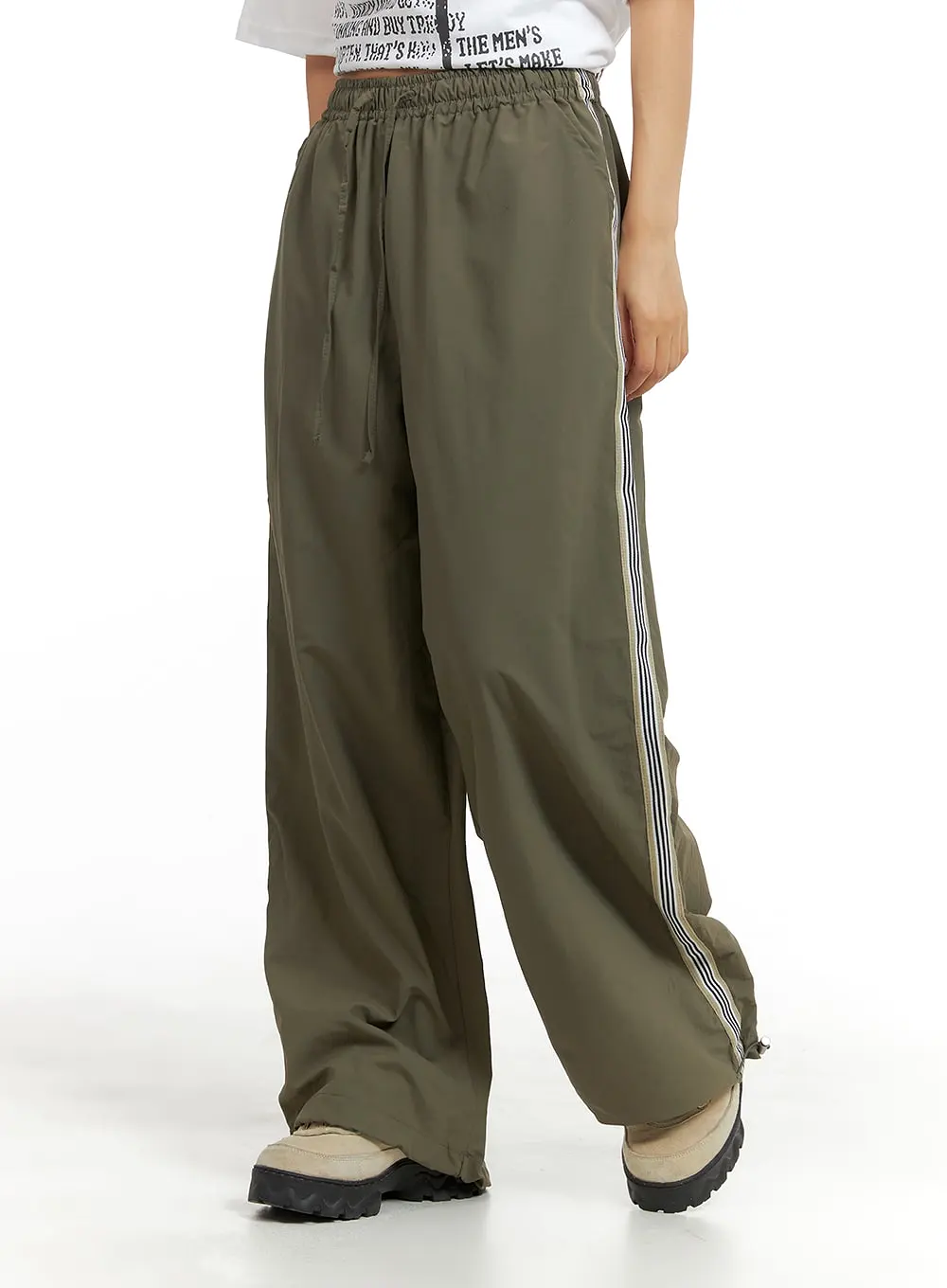 Drawstring Contrasting Stripe Wide Leg Trousers CM419