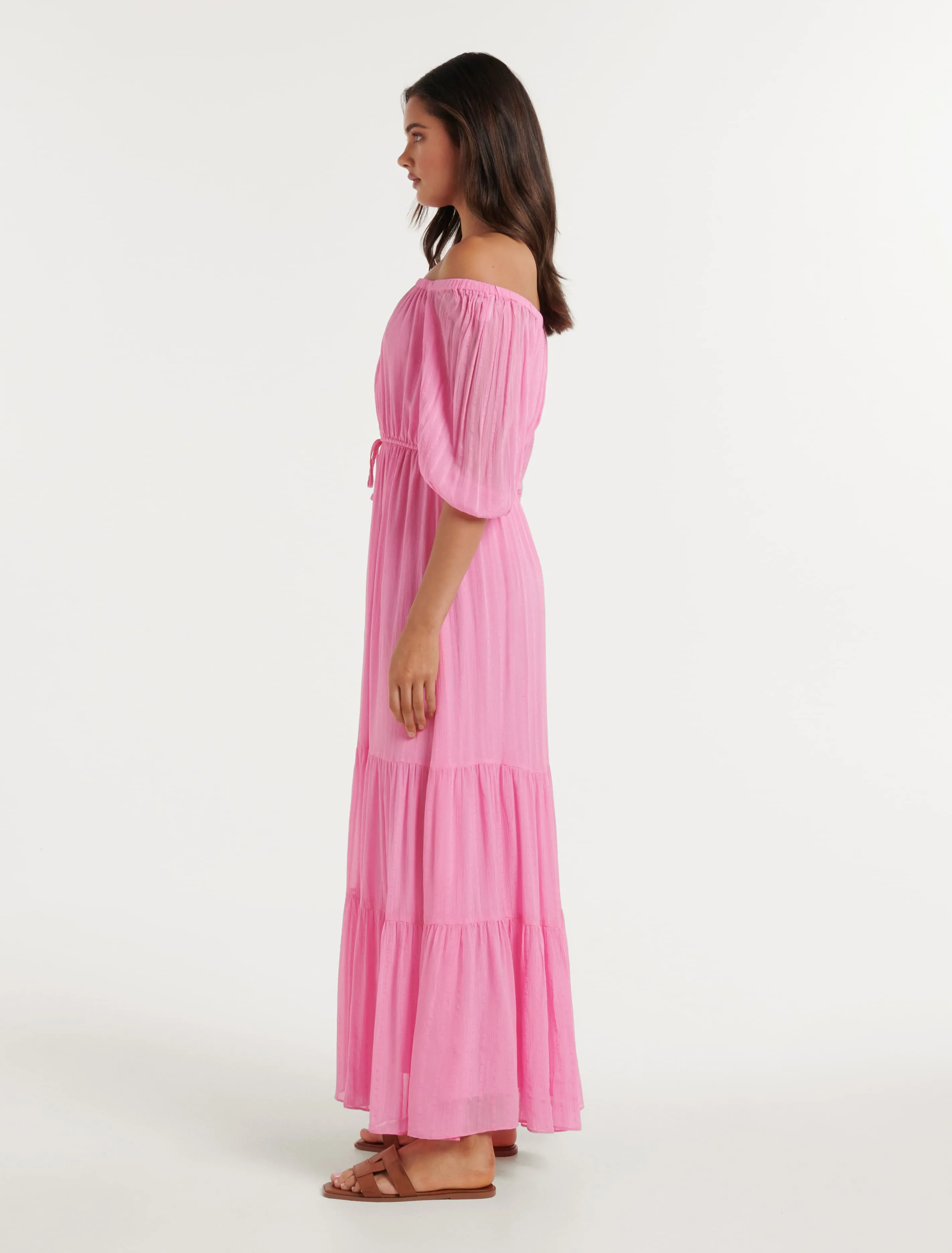 Elle Off Shoulder Tiered Midi Dress