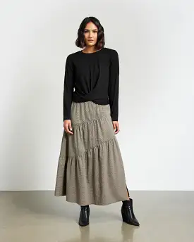 Et Alia Evie Skirt - Camel Houndstooth