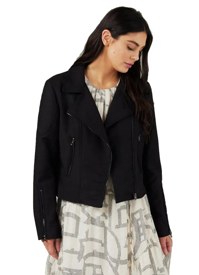 Et Alia Plain Biker Jacket - Black