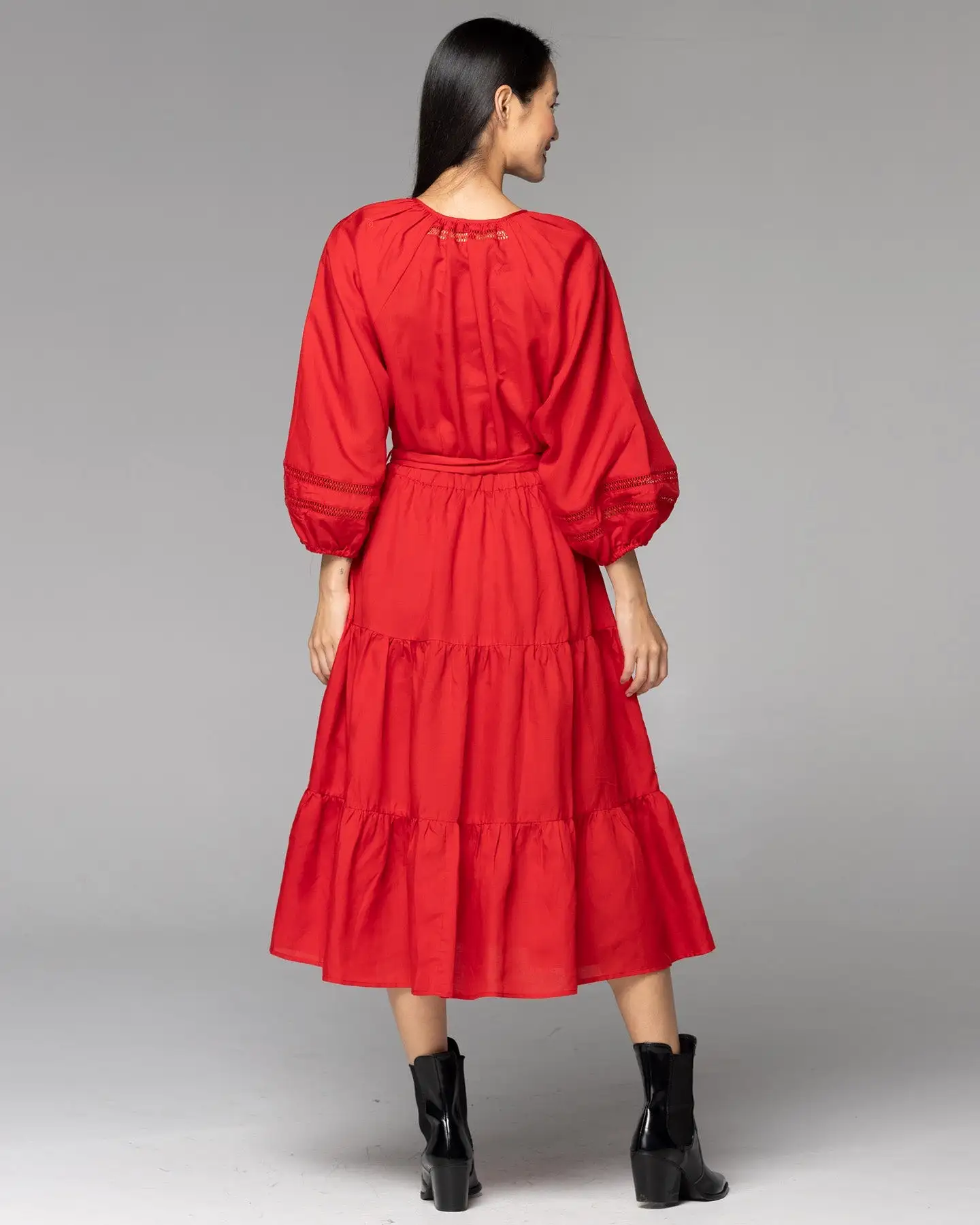 Fate + Becker Faraway Tiered Midi Dress - Cherry Red