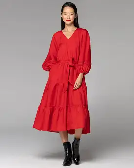 Fate + Becker Faraway Tiered Midi Dress - Cherry Red