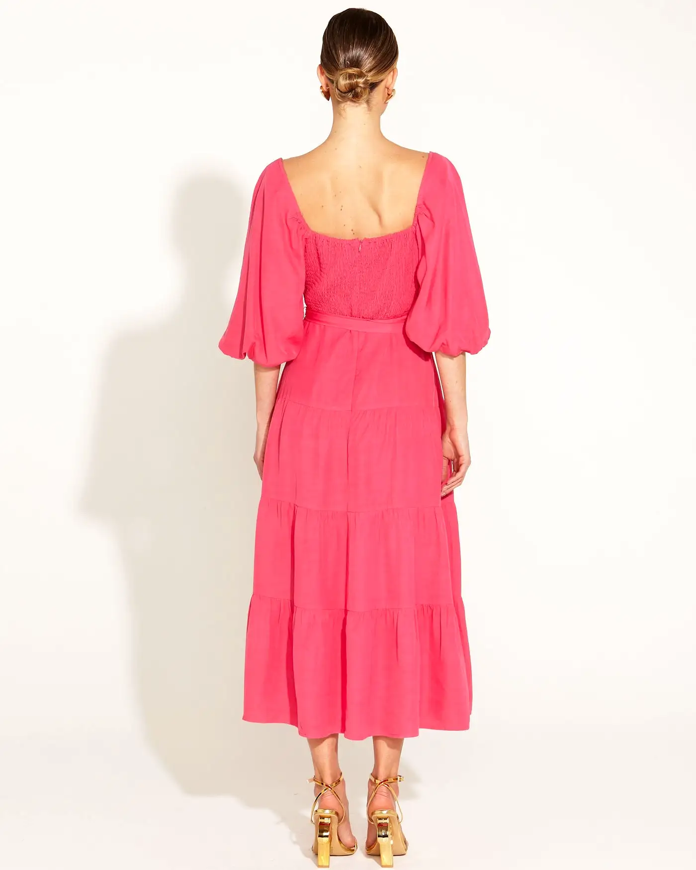 Fate + Becker One and Only Tiered Midi Dress - Hot Pink