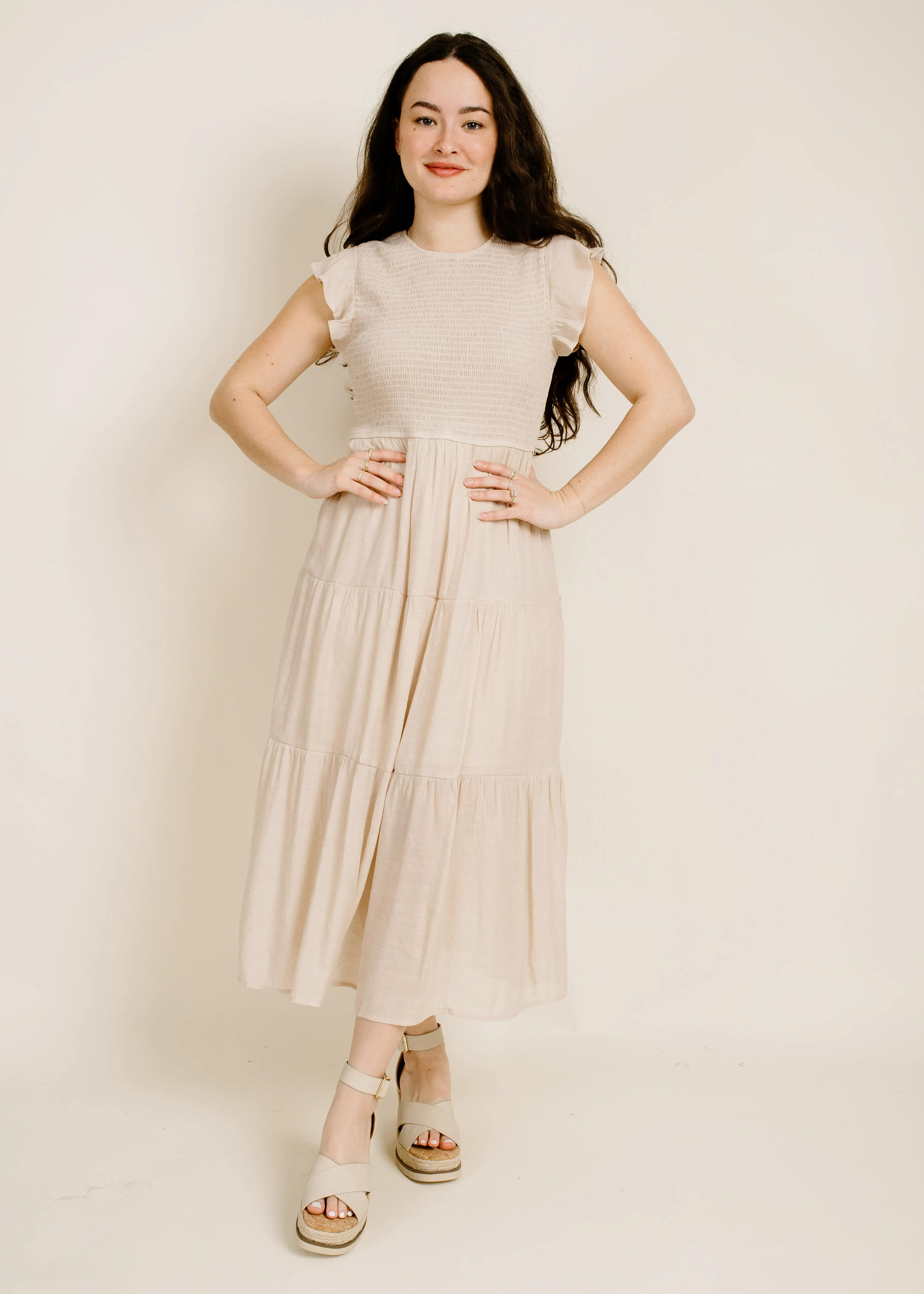 Faye Midi Dress - Beige