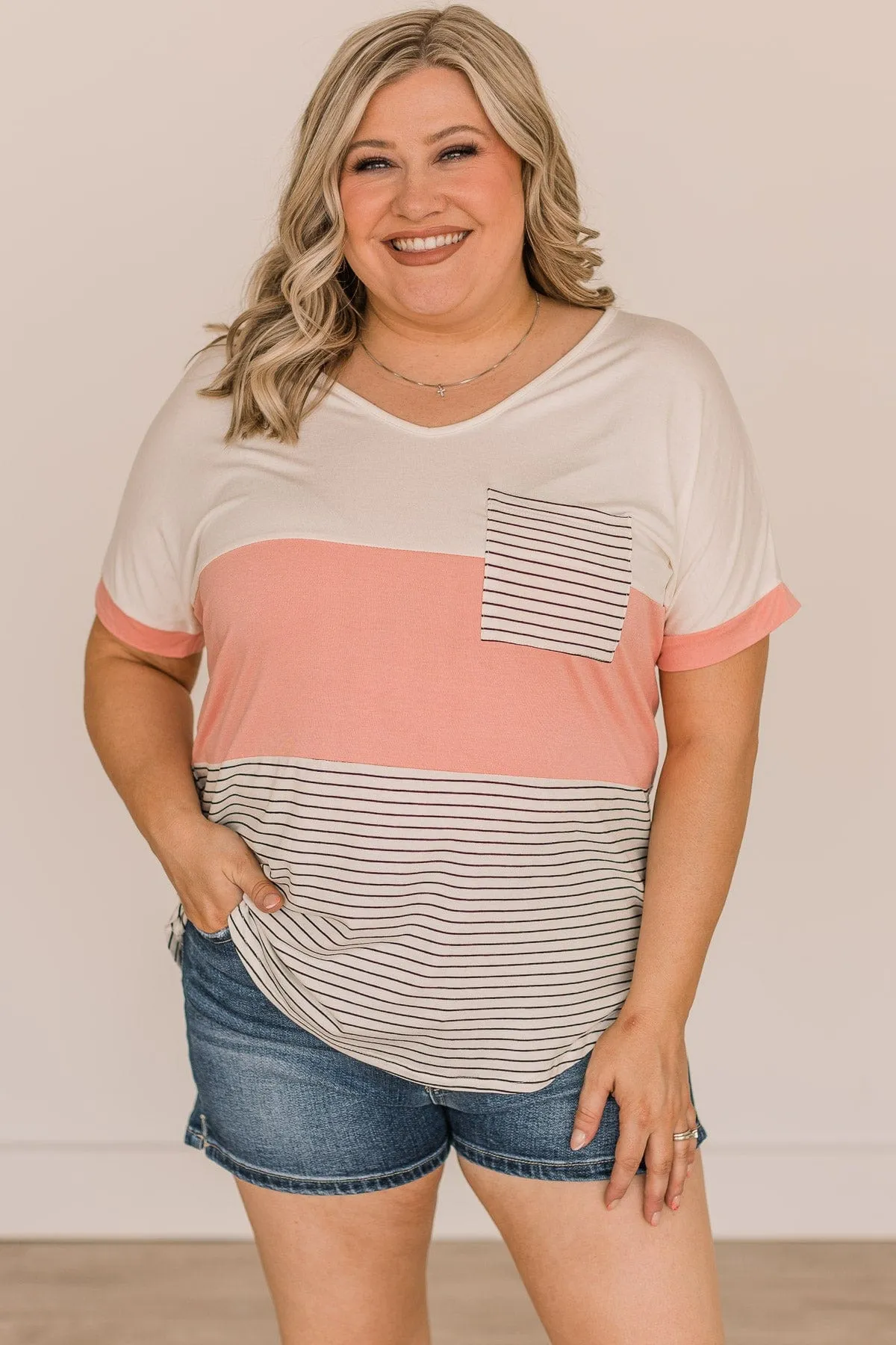 Feel The Joy Color Block Top- Off-White & Blush