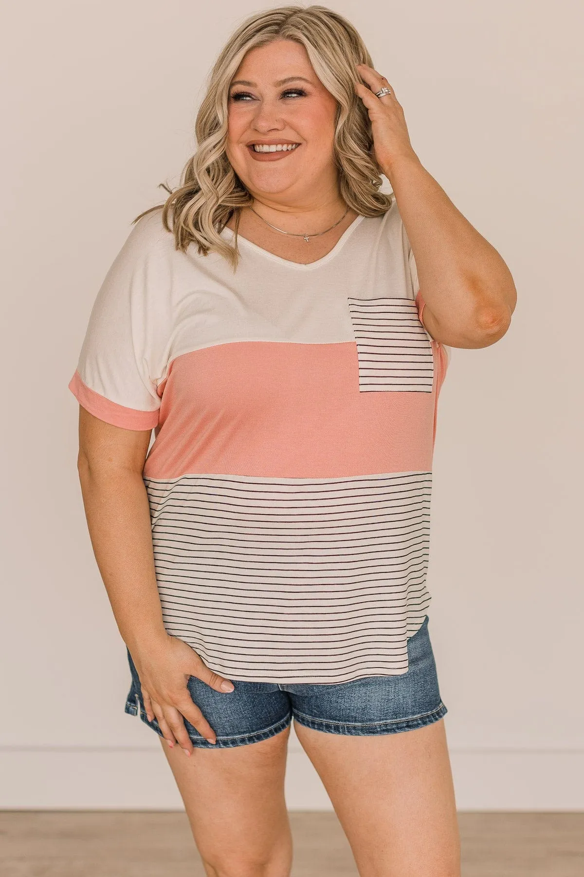 Feel The Joy Color Block Top- Off-White & Blush