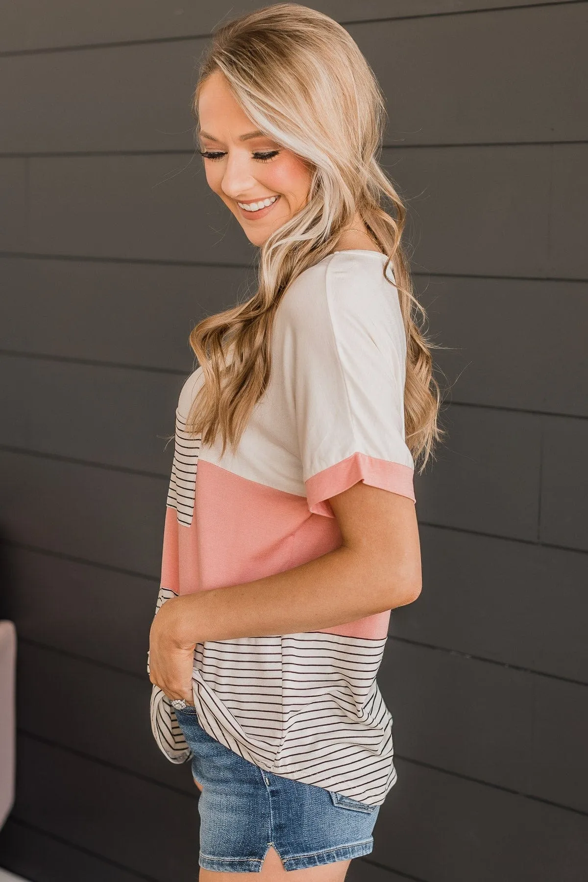 Feel The Joy Color Block Top- Off-White & Blush