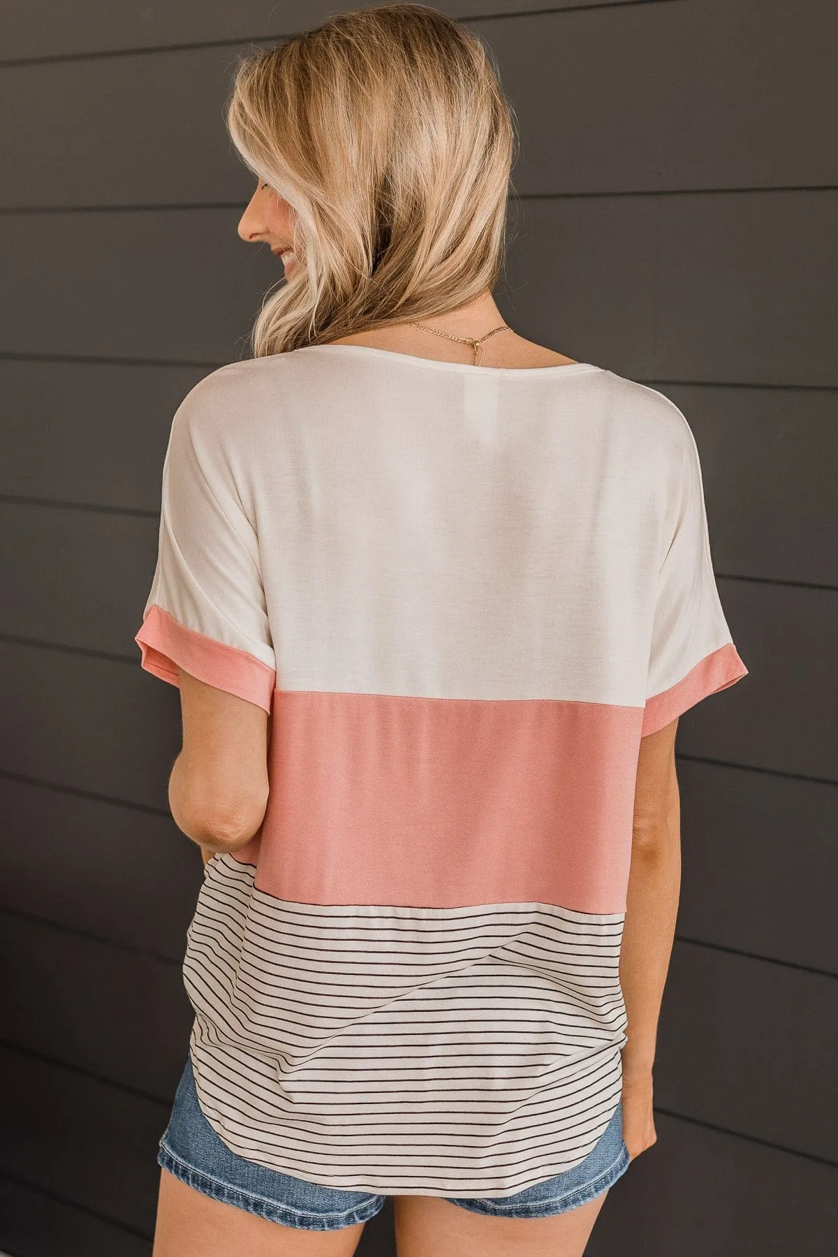 Feel The Joy Color Block Top- Off-White & Blush