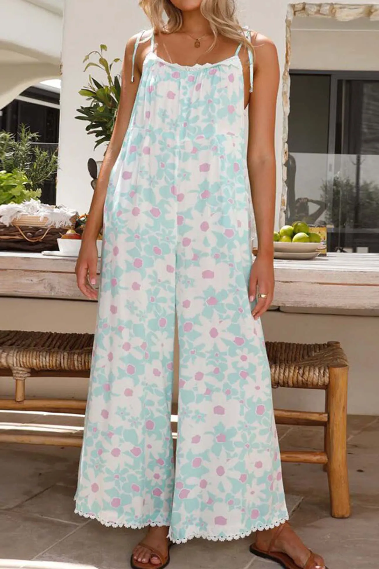 Floral Printed Sleeveless Wide Leg Jumpsiuts