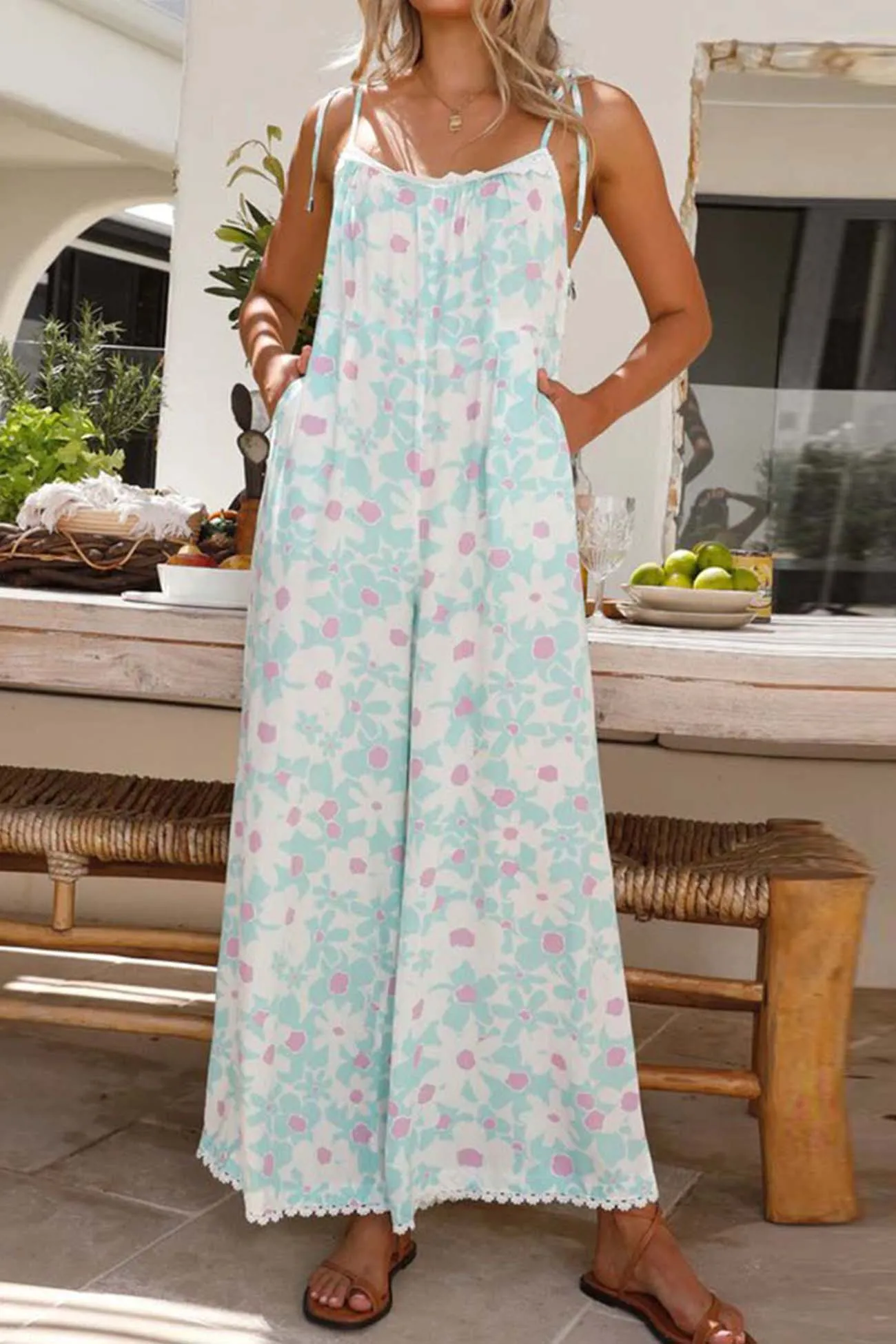 Floral Printed Sleeveless Wide Leg Jumpsiuts