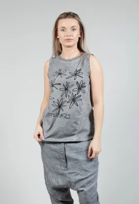 Flower Print Graphic Vest in C.Coal 70% Flock Cloud