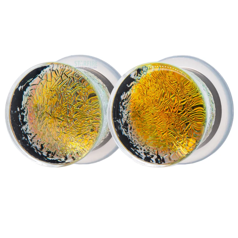 Foil Glass Plugs - Orange on Black