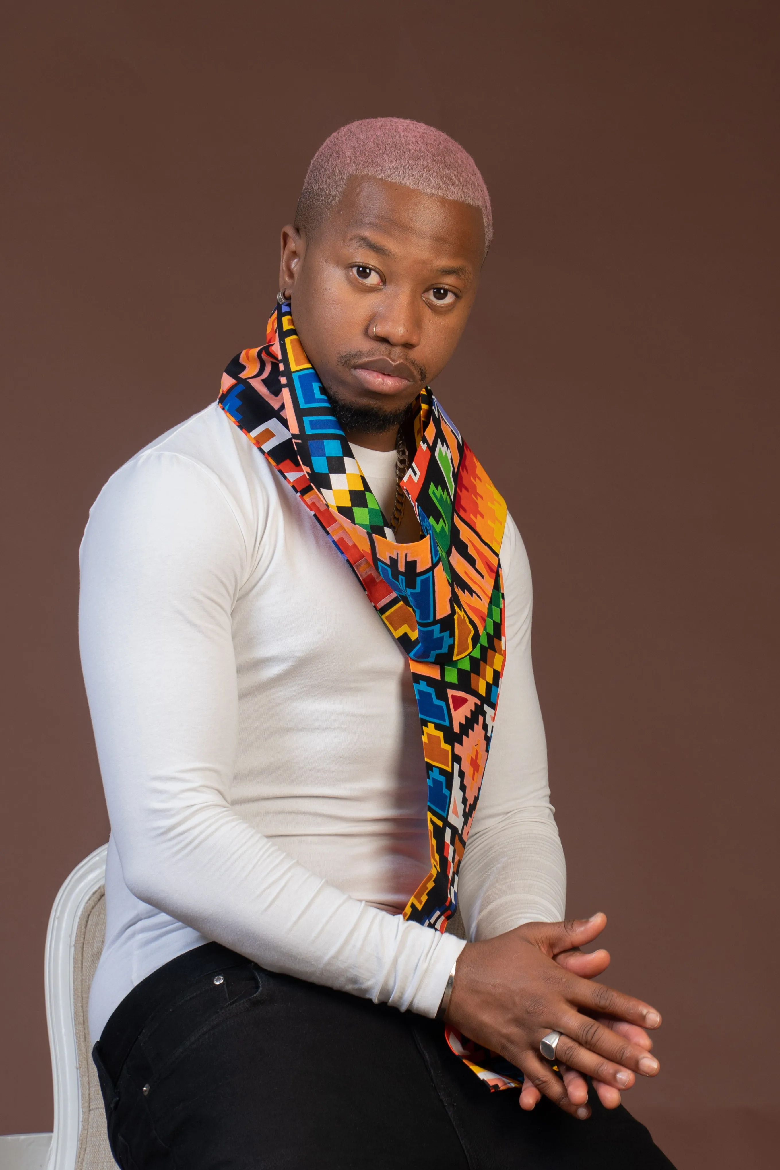 Fred Blue and White Multicolored Ankara Neck Scarf for Men