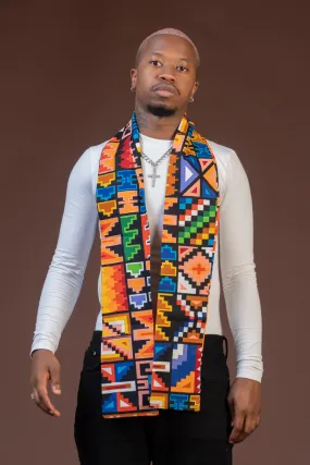 Fred Blue and White Multicolored Ankara Neck Scarf for Men